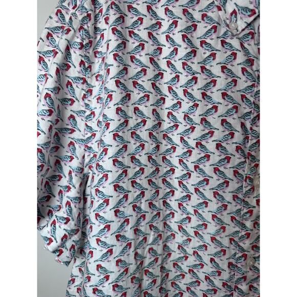 J. Crew 100% Linen Classic Shirt Short Sleeve Button Down Birds Resort Mens L - Picture 3 of 10